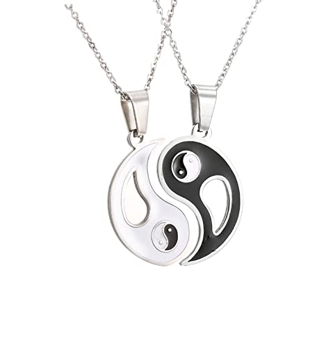 LAFATINA 2pcs Herren Damen Pärchen Halskette Edelstahl Tai Chi Yin und Yang Anhänger Paar Kette Puzzle Freundschaftskette Partnerkette von LAFATINA