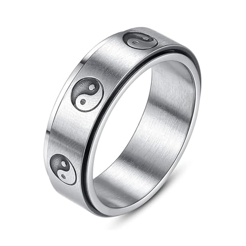LAFATINA 8MM Yin und Yang Fidget Spinner Ringe Herren Damen Edelstahl Taichi Balance Mantra Schwarzer Ringe von LAFATINA