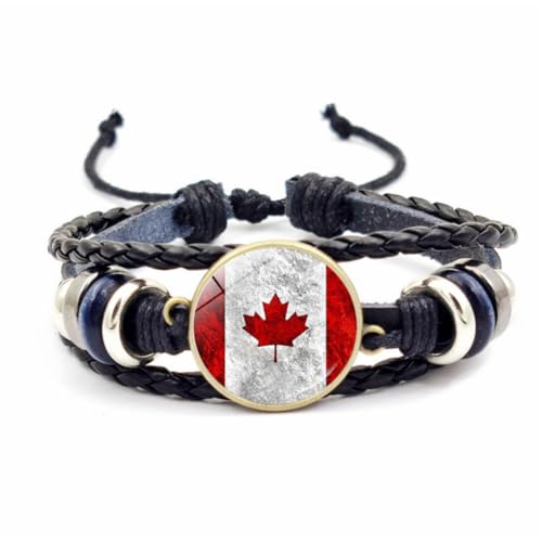 LAFATINA Herren Damen Handgemachte Leder Manschette Armbänder Geflochten Mehrschichtige Verstellbare Armreifen Armband(Canada) von LAFATINA