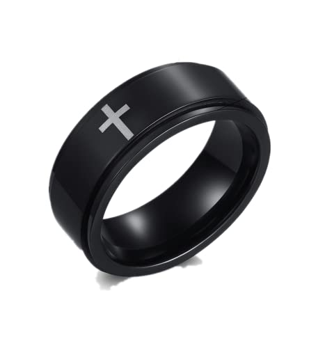 LAFATINA Herren Gebetskreuz Spinner Fidget Bands Ring Edelstahl für Ostern Weihnachten Jesus von LAFATINA