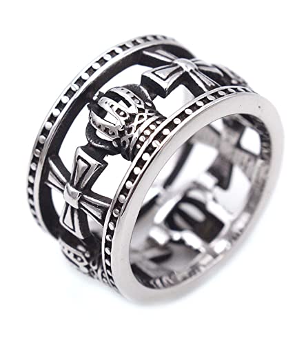 LAFATINA Herren Kreuz Krone Gebetsband-Ringe Edelstahl Königliche König Königin Ehering von LAFATINA