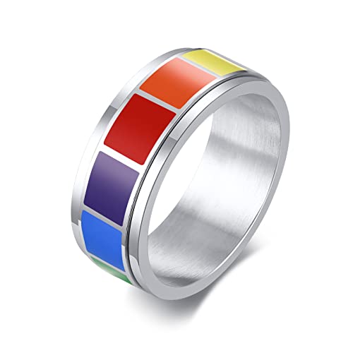 LAFATINA LGBT Gay Pride Spinner Ringe, Herren Damen Edelstahl Stressabbau Fidget Ringe, inspirierend und ermutigend, Hochzeits Bandringe von LAFATINA