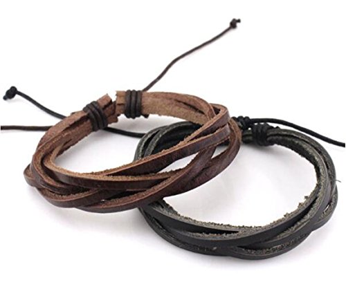 LAFATINA Mehrlagiges Verstellbares Damen Armband Multischicht Geflochtene Gezwirbelte Leder Manschette Armreif, 2PCS LAFATINA Mehrlagiges Verstellbares Damen Armband Multischicht Geflochtene Gezwirbelte Leder Manschette Armreif, 2PCS von LAFATINA