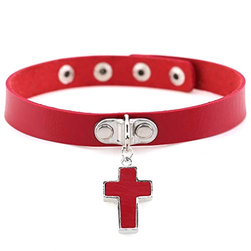 LAFATINA PU Leder Kreuz Choker Kragen Halsketten für Frauen Mädchen Punk Modeschmuck für Männer Halsketten einstellbar von LAFATINA