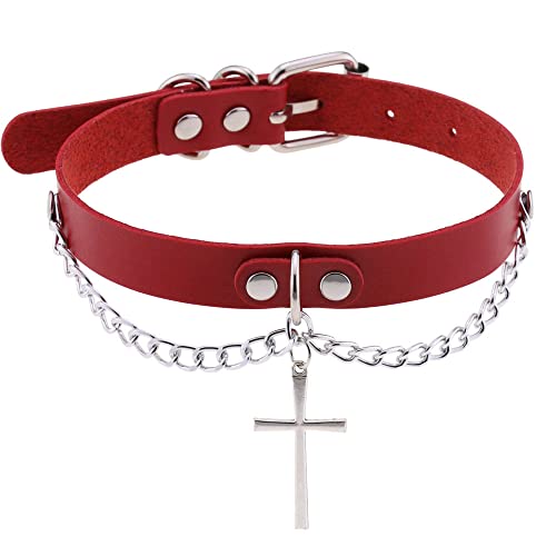 LAFATINA PU Leder Kreuz Choker Kragen Halsketten für Frauen Mädchen Punk Modeschmuck für Männer Halsketten einstellbar von LAFATINA