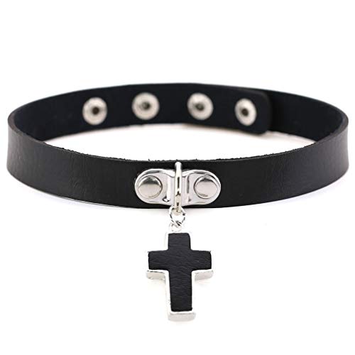 LAFATINA PU Leder Kreuz Choker Kragen Halsketten für Frauen Mädchen Punk Modeschmuck für Männer Halsketten einstellbar von LAFATINA