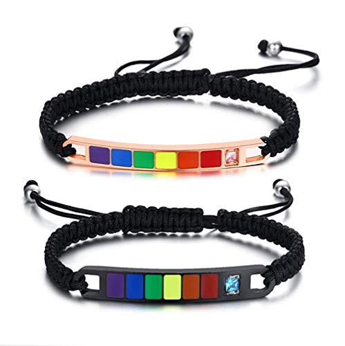 LAFATINA Regenbogen LGBT Gay Lesbian Pride Manschettenarmband 2er-Set Unisex Herren Damen Sein und ihr passendes schwarzes Rosegold verstellbares Stretch-Armband LAFATINA Regenbogen LGBT Gay Lesbian Pride Manschettenarmband 2er-Set Unisex Herren Damen Sein und ihr passendes schwarzes Rosegold verstellbares Stretch-Armband von LAFATINA
