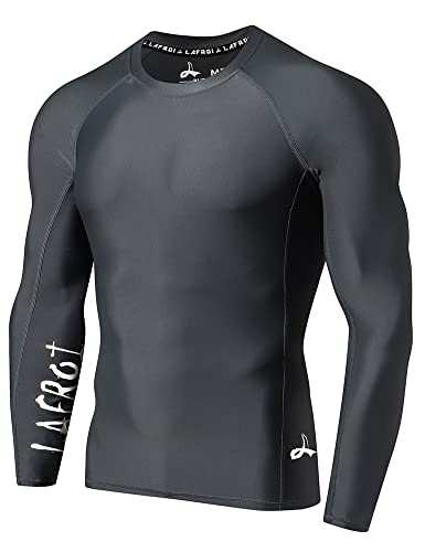 LAFROI Herren Langarm UPF 50+ Kompressionsshirt Rash Guard-CLYYB (Asymmetric Dark Grey,LG) von LAFROI