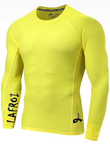 LAFROI Herren Langarm UPF 50+ Kompressionsshirt Rash Guard-CLYYB (Asymmetric Yellow,XL) von LAFROI