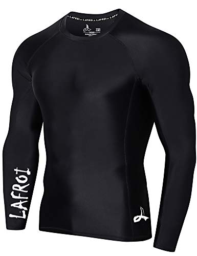 LAFROI Herren Langarm UPF 50+ Kompressionsshirt Rash Guard-CLYYB (Asymmetric Black,XXL) von LAFROI