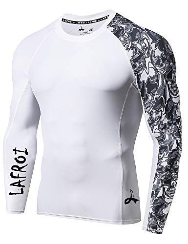 LAFROI Herren Langarm UPF 50+ Kompressionsshirt Rash Guard-CLYYB (Asymmetric Skull,XXL) von LAFROI