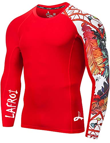 LAFROI Herren Langarm UPF 50+ Kompressionsshirt Rash Guard-CLYYB (Asymmetric Red Fire,XXL) von LAFROI