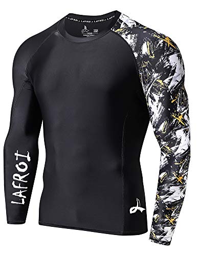 LAFROI Herren Langarm UPF 50+ Kompressionsshirt Rash Guard-CLYYB (Asymmetric Swipes,LG) von LAFROI