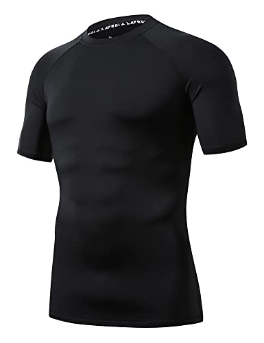 LAFROI Herren Kurzarm Kompressionsshirt UPF 50+ Rash Guard-CLY08D (Black,XXXL) von LAFROI