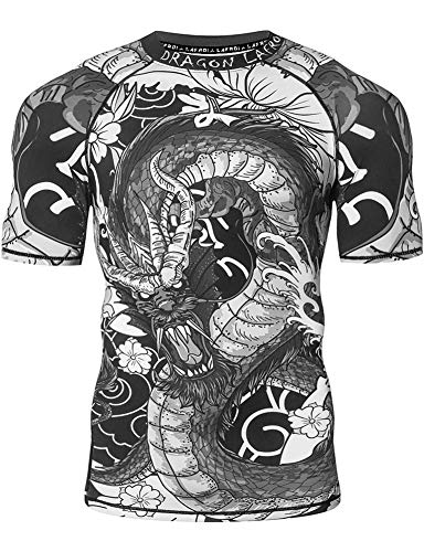 LAFROI Herren Kurzarm Kompressionsshirt UPF 50+ Rash Guard-CLY08D (Dragon,LG) von LAFROI