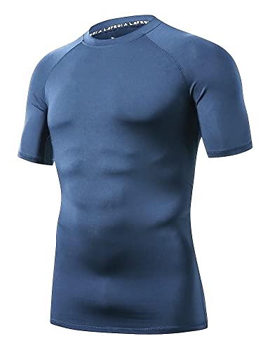 LAFROI Herren Kurzarm Kompressionsshirt UPF 50+ Rash Guard-CLY08D (Grayish Blue,XXL) von LAFROI