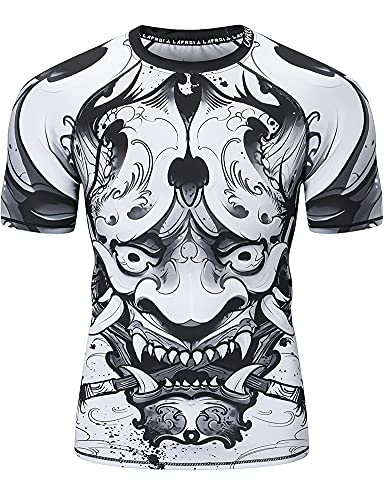 LAFROI Herren Kurzarm Kompressionsshirt UPF 50+ Rash Guard-CLY08D (Hannya,LG) von LAFROI