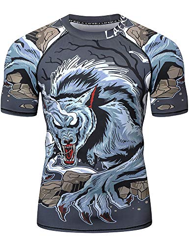 LAFROI Herren Kurzarm Kompressionsshirt UPF 50+ Rash Guard-CLY08D (Werewolf,XXXL) von LAFROI