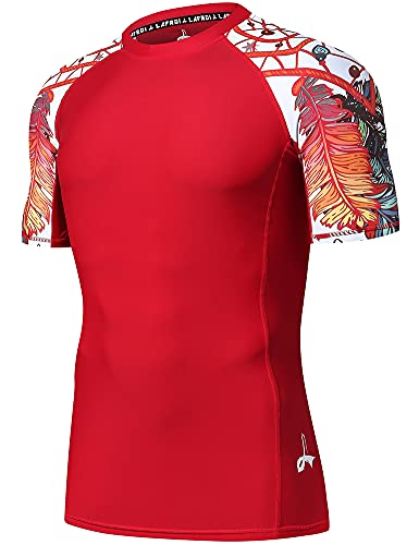 LAFROI Herren Kurzarm UPF 50+ Kompressionsshirt Rash Guard-CLY02D (Red Fire, LG) von LAFROI