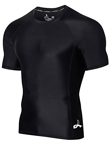 LAFROI Herren Kurzarm UPF 50+ Kompressionsshirt Rash Guard-CLY02D (Sym Black,XXL) von LAFROI