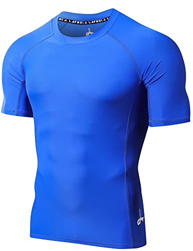 LAFROI Herren Kurzarm UPF 50+ Kompressionsshirt Rash Guard-CLY02D (Sym Blue, LG) von LAFROI
