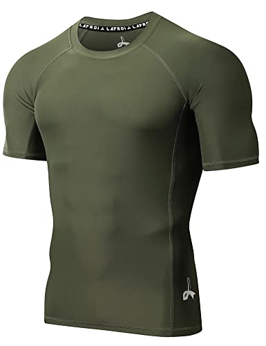 LAFROI Herren Kurzarm UPF 50+ Kompressionsshirt Rash Guard-CLY02D (Sym Olive, LG) von LAFROI