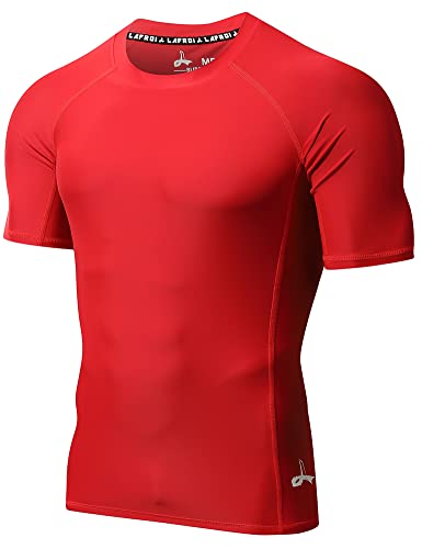 LAFROI Herren Kurzarm UPF 50+ Kompressionsshirt Rash Guard-CLY02D (Sym Red, XL) von LAFROI
