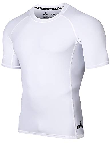 LAFROI Herren Kurzarm UPF 50+ Kompressionsshirt Rash Guard-CLY02D (Sym White,XXL) von LAFROI