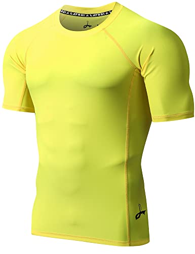 LAFROI Herren Kurzarm UPF 50+ Kompressionsshirt Rash Guard-CLY02D (Sym Yellow, XXXL) von LAFROI