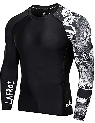 LAFROI Herren Langarm UPF 50+ Kompressionsshirt Rash Guard-CLYYB (Asymmetric Dragon,LG) von LAFROI