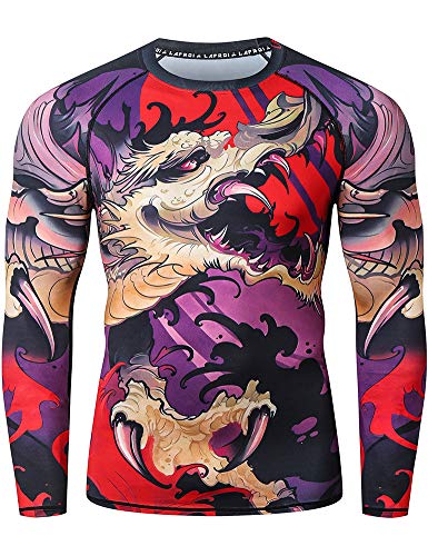 LAFROI Herren Langarm UPF 50+ Kompressionsshirt Rash Guard-CLY08C (Blood Moon,LG) von LAFROI