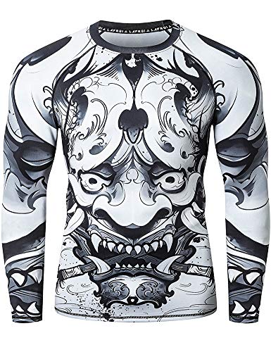 LAFROI Herren Langarm UPF 50+ Kompressionsshirt Rash Guard-CLY08C (Hannya,LG) von LAFROI