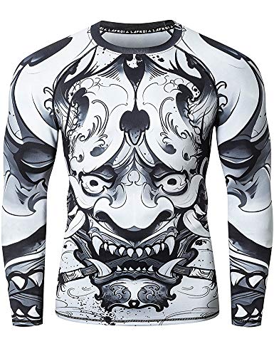 LAFROI Herren Langarm UPF 50+ Kompressionsshirt Rash Guard-CLY08C (Hannya,XXL) von LAFROI