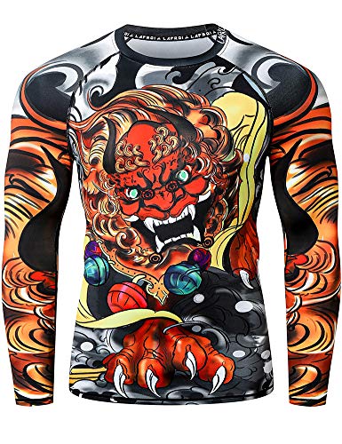 LAFROI Herren Langarm UPF 50+ Kompressionsshirt Rash Guard-CLY08C (Lion Dance,XL) von LAFROI