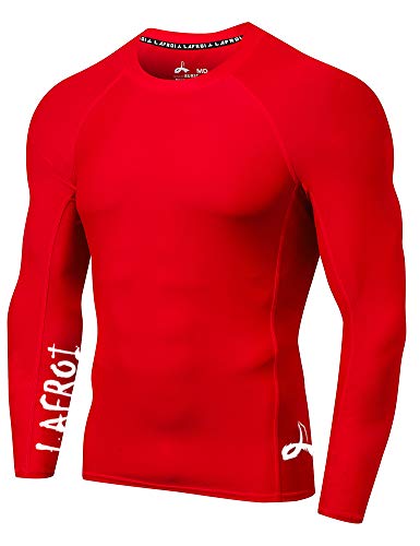 LAFROI Herren Langarm UPF 50+ Kompressionsshirt Rash Guard-CLYYB (Asymmetric Red,XXXL) von LAFROI