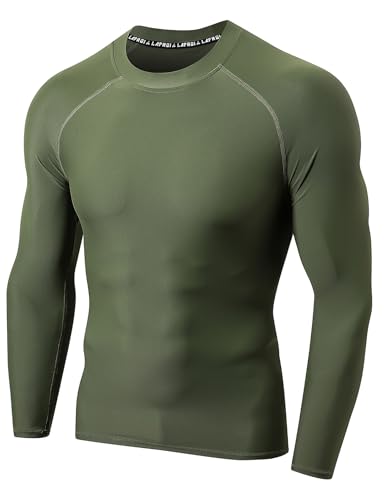 LAFROI Herren Langarmshirt UPF 50+ Kompression, BJJ, Schwimmen, Rashguard Olive Size MD von LAFROI