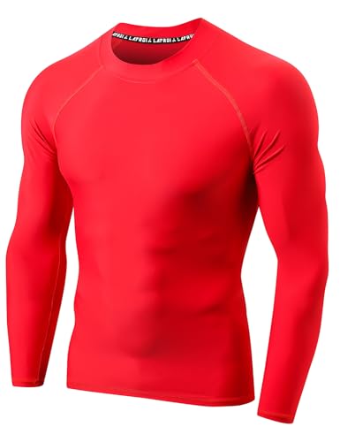 LAFROI Herren Langarmshirt UPF 50+ Kompression, BJJ, Schwimmen, Rashguard Red Size LG von LAFROI