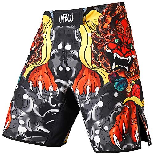 LAFROI Herren MMA Cross-Training Box Shorts Trunks Fight Wear mit Kordelzug und Tasche (LA Lion Dance,LG) von LAFROI