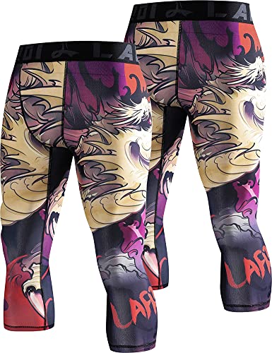 LAFROI Men's 2-Pack Compression Fit 3/4 Tights Leggings with Pcoket/Non-Pocket-YSK10 Blood Moon Size XL von LAFROI