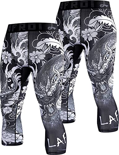 LAFROI Men's 2-Pack Compression Fit 3/4 Tights Leggings with Pcoket/Non-Pocket-YSK10 Dragon Size XXL von LAFROI