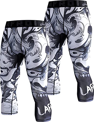 LAFROI Men's 2-Pack Compression Fit 3/4 Tights Leggings with Pcoket/Non-Pocket-YSK10 Hannya Size XXXL von LAFROI