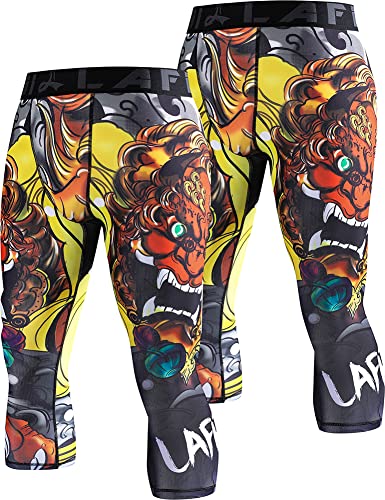LAFROI Men's 2-Pack Compression Fit 3/4 Tights Leggings with Pcoket/Non-Pocket-YSK10 Lion Dance Size LG von LAFROI