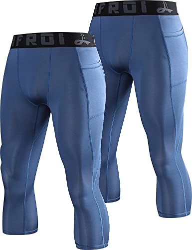 LAFROI Men's 2-Pack Compression Fit 3/4 Tights Leggings with Pcoket/Non-Pocket-YSK10 Pocket Grayish Blue Size MD von LAFROI