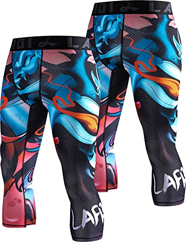 LAFROI Men's 2-Pack Compression Fit 3/4 Tights Leggings with Pcoket/Non-Pocket-YSK10 Vengeance Size XL von LAFROI