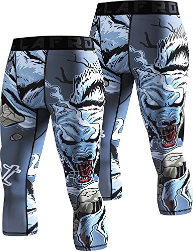LAFROI Men's 2-Pack Compression Fit 3/4 Tights Leggings with Pcoket/Non-Pocket-YSK10 Werewolf Size LG von LAFROI