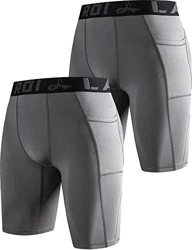 LAFROI Men's 2-Pack Quick Dry Cool Compression Fit Tights Shorts Waistband -YSK09 Pocket Grey Size XL von LAFROI