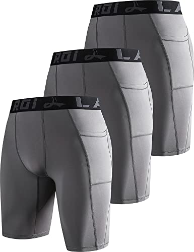LAFROI Men's 3-Pack Quick Dry Cool Compression Fit Tights Shorts Waistband -YSK09 Pocket Grey Size XXL von LAFROI