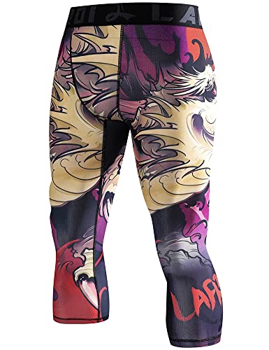 LAFROI Men's Compression Fit 3/4 Tights Leggings with Pcoket/Non-Pocket-YSK10 Blood Moon Size XXL von LAFROI