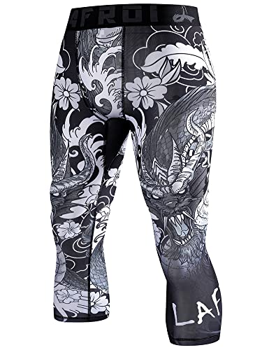 LAFROI Men's Compression Fit 3/4 Tights Leggings with Pcoket/Non-Pocket-YSK10 Dragon Size XL von LAFROI