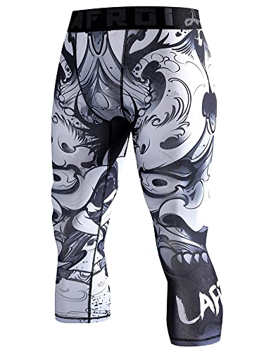LAFROI Men's Compression Fit 3/4 Tights Leggings with Pcoket/Non-Pocket-YSK10 Hannya Size MD von LAFROI